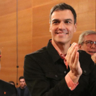 El secretario general del PSOE, Pedro Sánchez,con Iceta en uel acto de campaña en Tarragona.