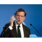 El presidente del Gobierno, Mariano Rajoy, durante su intervención el sábado en la clausura de la XX reunión interparlamentaria del PP.