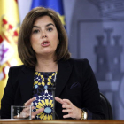 La vicepresidenta del Gobierno, Soraya Sáenz de Santamaría, se enfrentó a la situación sobre las presuntas cuentas en Suiza.