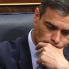 Pedro Sánchez, el pasado martes, durante el debate de investidura en el Congreso.