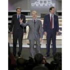 Zapatero, Campo Vidal y Rajoy, momentos antes del inicio del debate