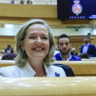 La ministra de Economía, Nadia Calviño, en el Senado. ZIPI ARAGÓN