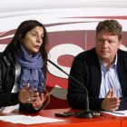 María José Díaz Caneja y Óscar Álvarez, ayer en la sede del PSOE en León