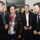 El presidente de la Fele, Javier Cepedano, el nuevo secretario provincial de UGT, Enrique Reguero, el gerente del ECYL en León, Patxi Otazu, y el secretario general adjunto de Fele, Enrique Suárez. JESÚS