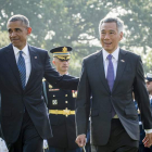 Barack Obama recibió ayer al primer ministro de Singapur, Lee Hsien Loong. PETE MAROVICH