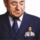 Cartel de los conservadores británicos que muestra a un pequeño Miliband en el bolsillo de Salmond.