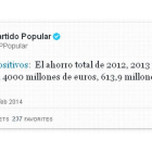 Mensaje publicado en la cuenta del Partido Popular.