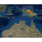 La zona del sismo en Nueva Guinea en Indonesia.