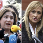 La portavoz de PAH, Ada Colau y la delegada en Madrid, Cristina Cifuentes.