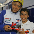 El día (5 de junio del 2008) en que Marc Márquez conoció a Valentino Rossi en Montmeló.