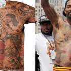 Imagen de la camiseta y del torso tatuado de JR Smith
