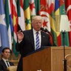 Trump, en su discurso al mundo musulmán, en Riad.