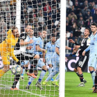 El portero del Atlético de Madrid, Oblak, no puede hacer nada por detener el balón. ALESSANDRO DI MARCO