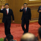 La cúpula del régimen chino: de izquierda a derecha el presidente Xi Jinping, Li Keqiang y Zhang Dejiang, en noviembre del 2012, durante el congreso del Partido Comunista de China.