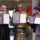 Tawakul Karman, Leymah Roberta Gbowee y Ellen Johnson Sirleaf, las tres premiadas.