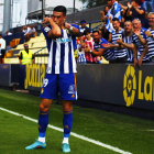 Edu Espiau celebra su segundo y hasta ahora último gol de esta campaña ante el Villarreal B. OAC