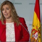 La presidenta de la Junta de Andalucía, Susana Díaz, durante su discurso tras la toma de posesión de los nuevos consejeros.