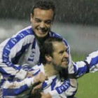 Pere Tarradellas, con la Deportiva jugando en Sestao en febrero del 2005.