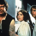 Los actores protagonistas de ‘La guerra de las galaxias’, de izquierda a derecha, Harrison Ford, Carrie Fisher y Mark Hamill.