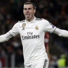 Bale celebra su gol en Roma.