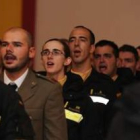 Los efectivos del batallón leonés entonaron el himno de la UME durante la celebración del acto.
