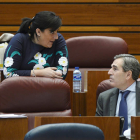 La procuradora socialista, Ana Sánchez conversa con el portavoz del PP, Juan José Sanz Vitorio. N.G.