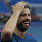 Gerard Piqué en un entrenamiento con la selección española /