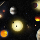 Imagen cedida por la NASA de un concepto artístico de planetas descubiertos por el telescopio espacial 'Kepler'.