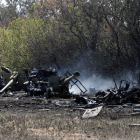 Armamento del Ejército ucraniano atacado y destruido cerca de la localidad de Mariupol.