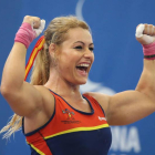La haltera Lidia Valentín durante su actuación en la categoría de 85 kg, en la que ha conseguido el oro, en el Pabellón de Constantí, una de las subsedes de XVIII Juegos Mediterráneos, que se celebran en Tarragona hasta el día 1 de julio.