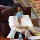 La presidenta de la Comunidad de Madrid, Isabel Díaz Ayuso, durante su intervención en la segunda sesión del debate sobre el estado de la región. JUANJO MARTÍN