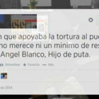 Uno de los mensajes escritos en Twitter por los detenidos en la operación Araña.
