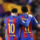 Los azulgranas Messi y Neymar, en el partido de Liga Barça-Sporting, celebrado el pasado miércoles, 1 de marzo.