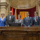 Los miembros de la Mesa del Parlament: Joan Josep Nuet, Anna Simó, Lluís Corominas, Carme Forcadell, José María Espejo-Saavedra, David Pérez y Ramona Barrufet.