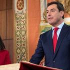 Juan Manuel Moreno, durante su jura del cargo como nuevo presidente de Andalucía.