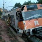 El tren que ha descarrilado en Vacarisses (Barcelona).