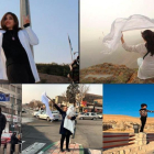 Mujeres iranís se quitan el velo islámico para protestar por su imposición.