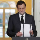 Mariano Rajoy, durante su comparecencia en la Moncloa.