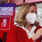 Nadia Calviño, ayer, en un acto feminista en Sevilla. JOSÉ MANUEL VIDAL