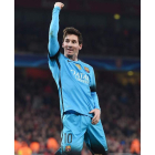 Leo Messi celebra el primer gol del Barcelona ante el Arsena
