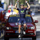 El portugués Rui Alberto Costa celebra en la meta su victoria en la decimosexta etapa.