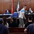 Imagen tomada del monitor de la sala de prensa en la que aparece Miguel Carcaño.