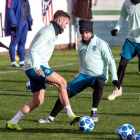 Griezmann y Saúl, en un entrenamiento del Atlético