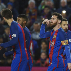 Leo Messi celebra el primer gol frente al Celta. ALEJANDRO GARCÍA