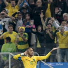 Neymar celebra su gol a Colombia en los cuartos de final de los JJOO de Río.