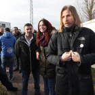 El líder de Podemos, en la acampada frente a Compostilla. L. DE LA MATA