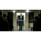 Mariano Rajoy durante la rueda de prensa que ofreció ayer en La Moncloa para valorar su primer año al frente del Gobierno.