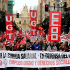 La cabeza de la manifestación, a su salida de la calle Gran Vía de San Marcos