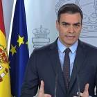 El presidente del Gobierno, Pedro Sánchez, durante su comparecencia.