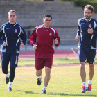 Diego Calzado, Luis Cembranos y Joshua Corrales, durante el entrenamiento.
